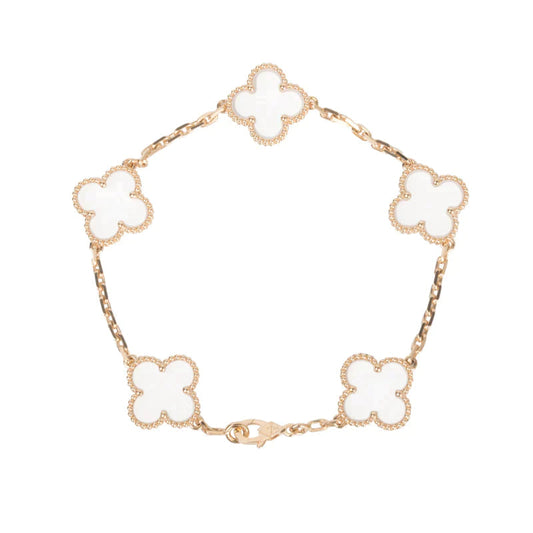 [Moco]CLOVER 5 MOTIF ROCK CRYSTAL PINK GOLD BRACELET