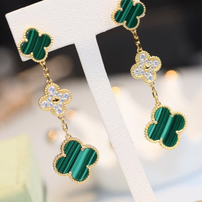 [Moco]CLOVER EARRINGS GOLD MALACHITE DIAMOND 3 MOTIF