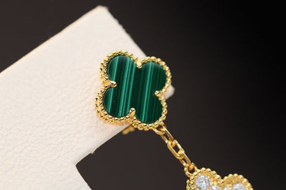 [Moco]CLOVER EARRINGS GOLD MALACHITE DIAMOND 3 MOTIF