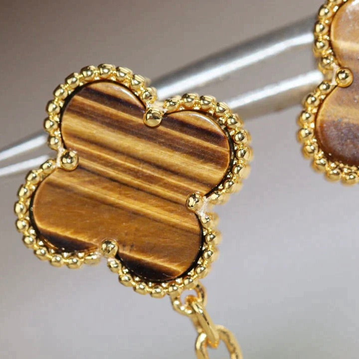 [Moco]CLOVER  2 MOTIF  TIGER EYE CARNELIAN EARRINGS