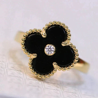 [Moco]CLOVER ONYX RING GOLD DIAMOND