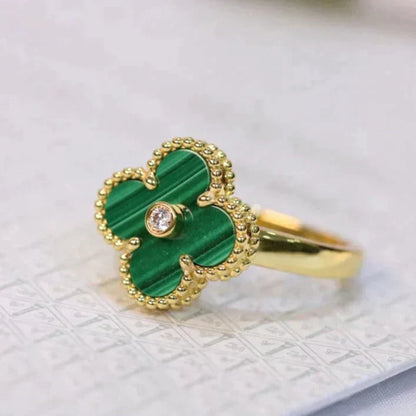 [Moco]CLOVER MALACHITE RING GOLD DIAMOND