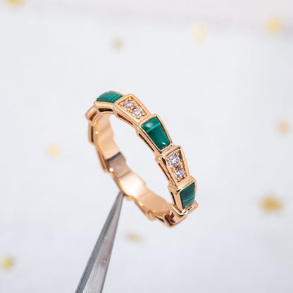 [Moco]SERPENTI RING PINK GOLD MALACHITE DIAMOND 3MM