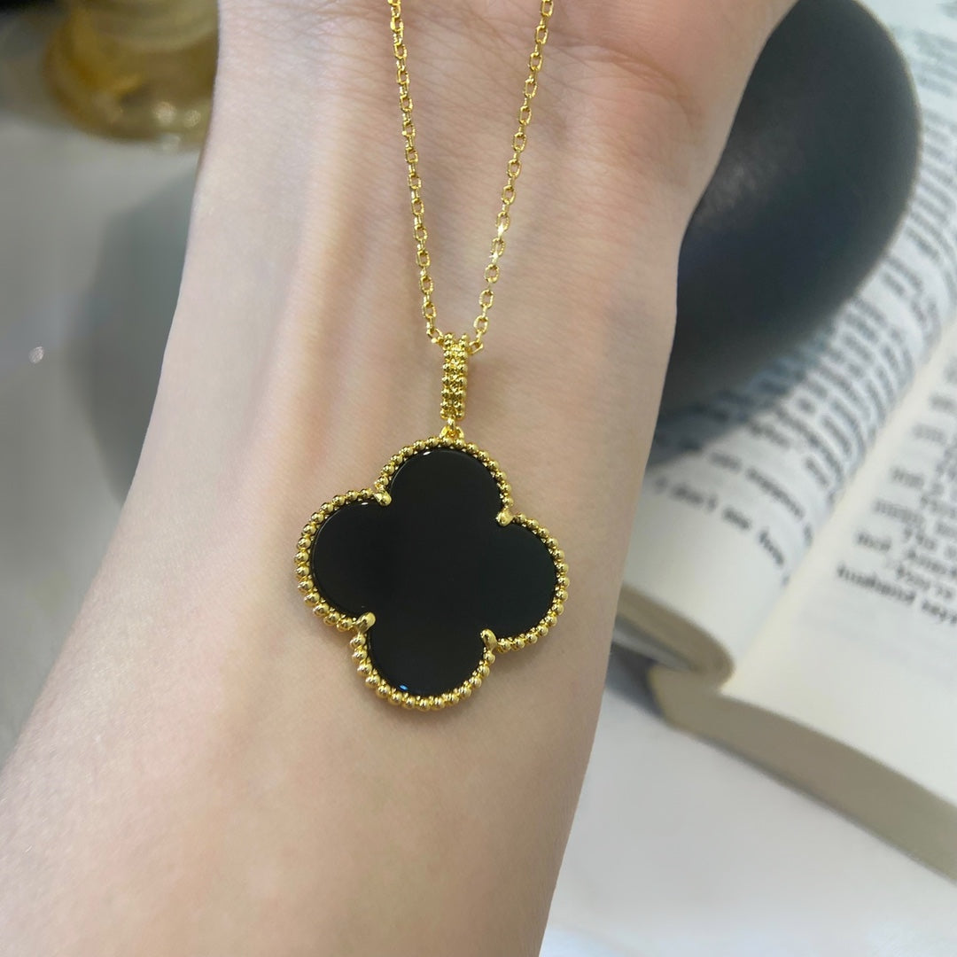 [Moco]CLOVER 25MM NECKLACE GOLD ONYX