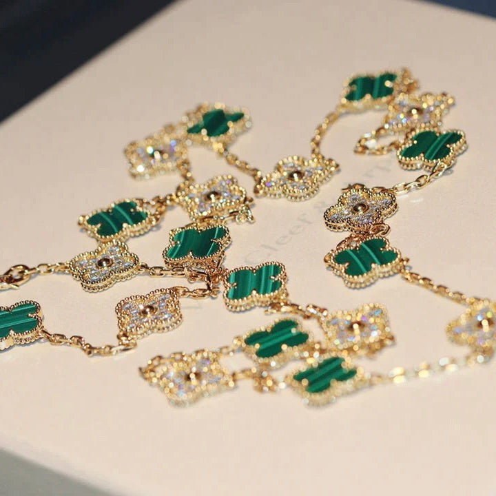 [Moco]CLOVER 20 MOTIFS MALACHITE DIAMOND NECKLACE