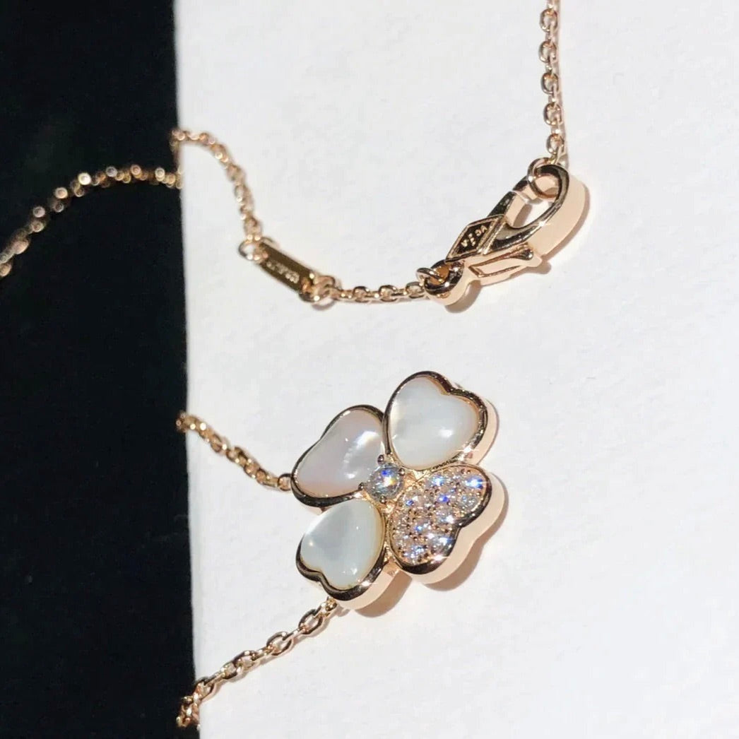 [Moco]CLOVER MOP DIAMOND ROSE GOLD NECKLACE