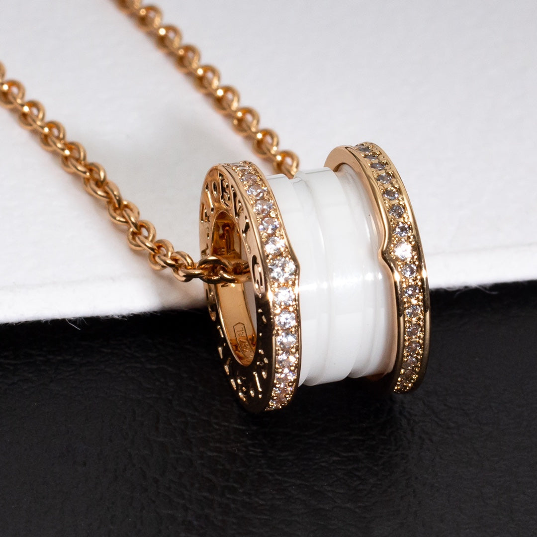 [Moco]ZERO 1 WHITE CERAMIC PINK GOLD DIAMOND NECKLACE