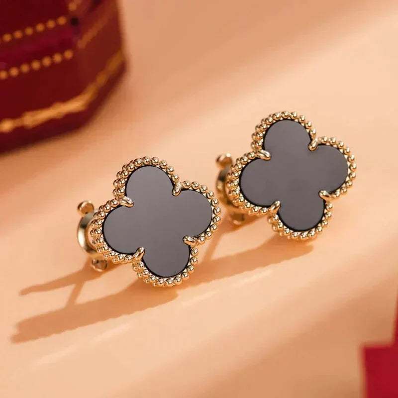 [Moco]CLOVER MEDIUM 1 MOTIFS  ONYX STUD EARRINGS