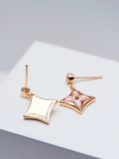 [Moco]DOUBLE STAR PINK GOLD MOP DROP EARRINGS