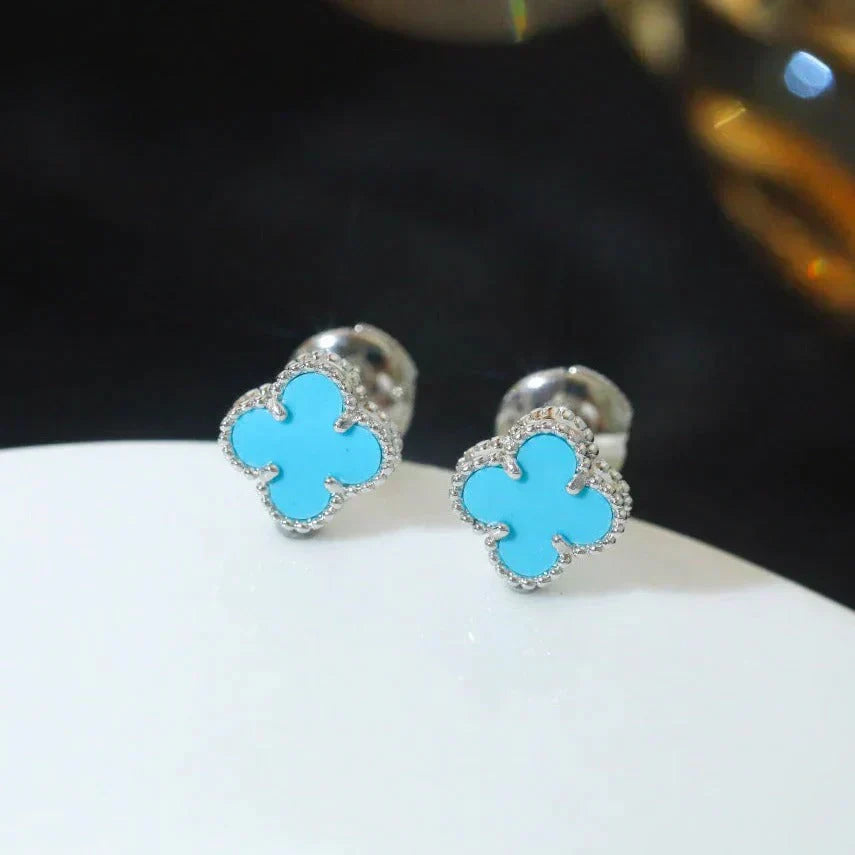 [Moco]CLOVER MINI 9.5MM ONYX STUD EARRINGS SILVER