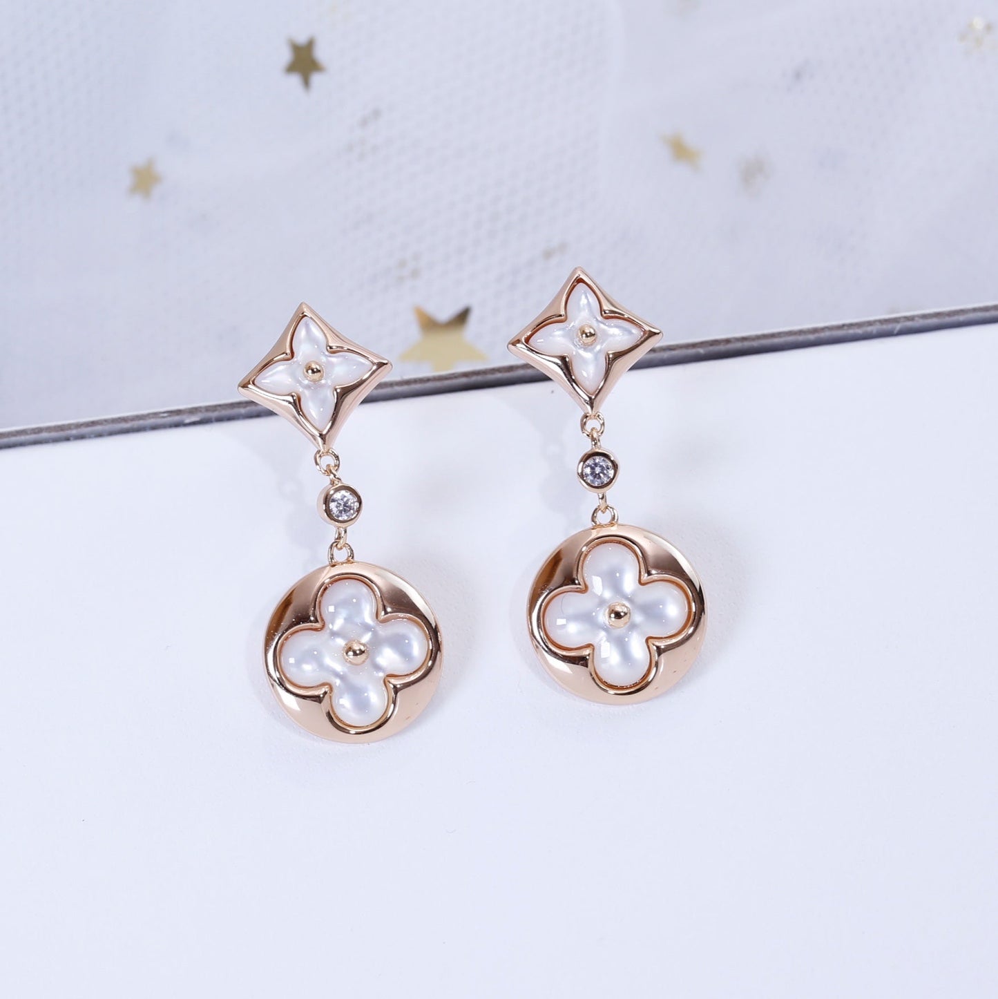 [Moco]STAR AND SUN PINK GOLD MOP DROP EARRINGS