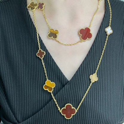 [Moco]CLOVER 16 MOTIF CARNELIAN TIGER EYE ROSE GOLD NECKLACE