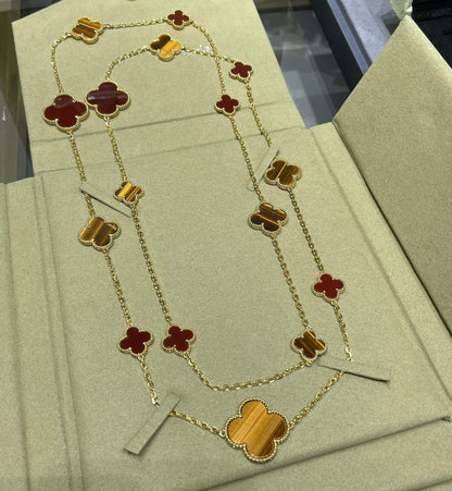 [Moco]CLOVER 16 MOTIF CARNELIAN TIGER EYE ROSE GOLD NECKLACE