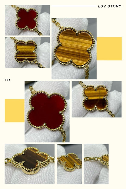 [Moco]CLOVER 16 MOTIF CARNELIAN TIGER EYE ROSE GOLD NECKLACE