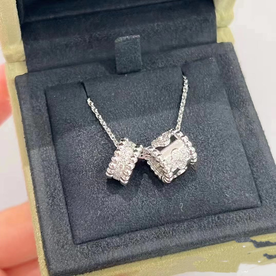 [Moco]PERLEE DOUBLE PENDANT SILVER DIAMOND NECKLACE