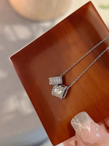 [Moco]PERLEE DOUBLE PENDANT SILVER DIAMOND NECKLACE