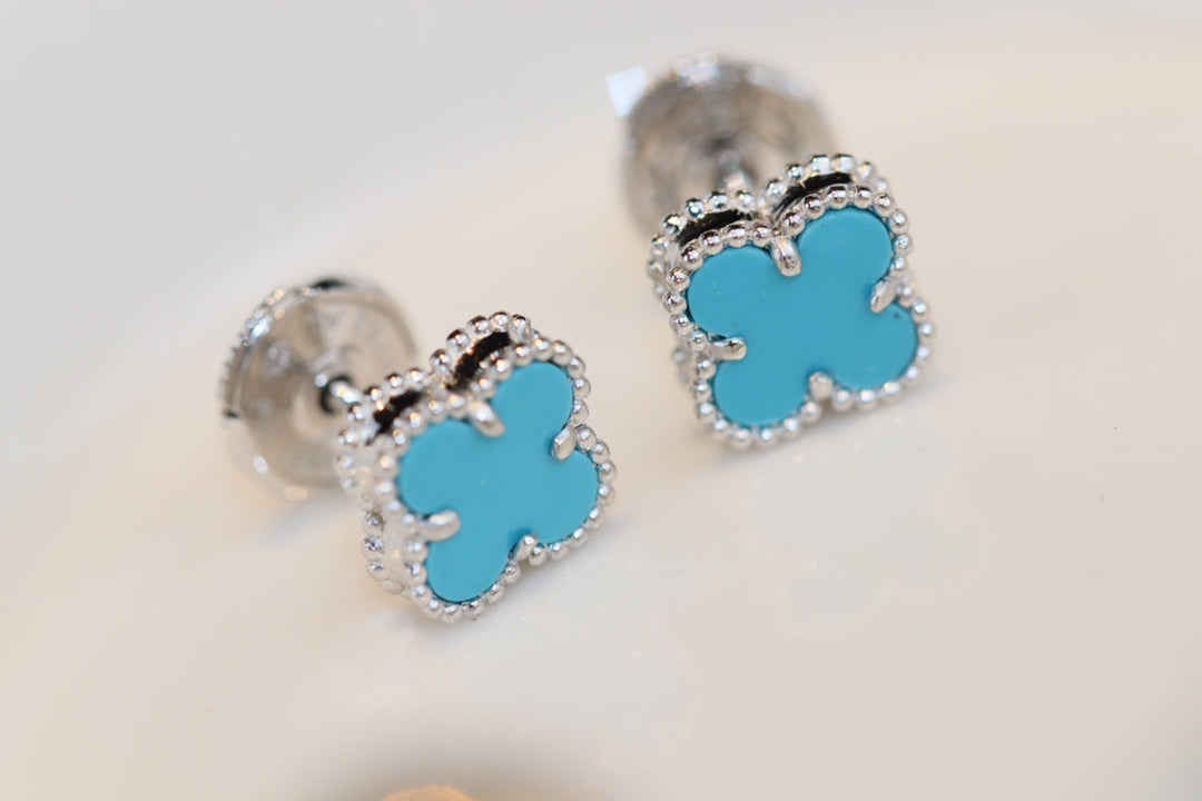 [Moco]CLOVER MINI TURQUOISE SILVER STUD EARRINGS