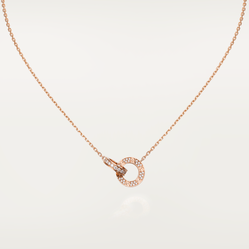 [Moco]LOVE 7.6MM NECKLACE ROSE GOLD AND SILVER  FULL DIAMOND