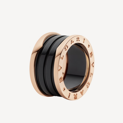 [Moco]ZERO 1 FOUR-BAND LOOPS AND BLACK CERAMIC SPIRAL PINK GOLD RING