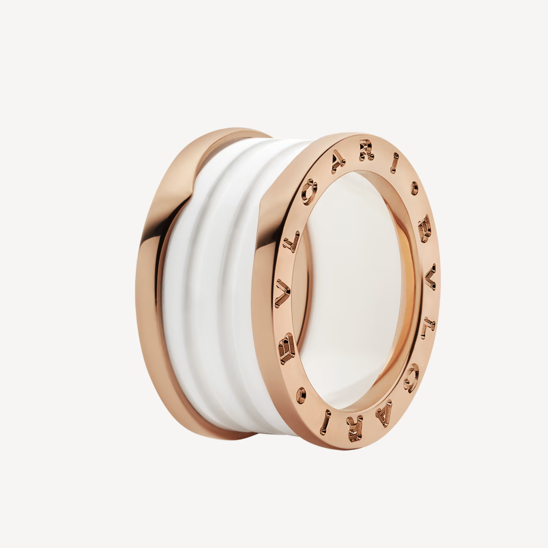 [Moco]ZERO 1 FOUR-BAND LOOPS AND WHITE CERAMIC SPIRAL PINK GOLD RING