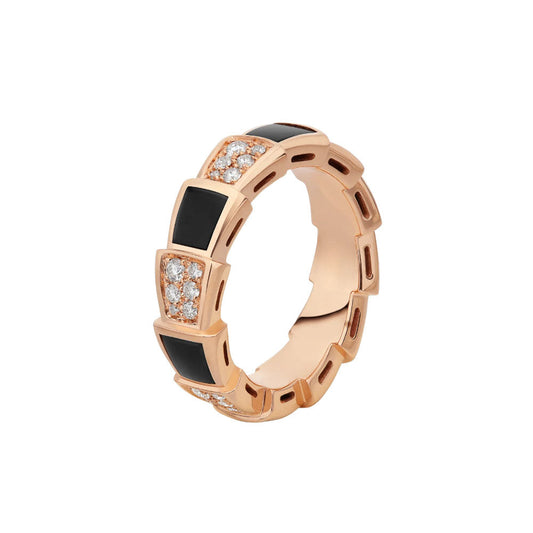 [Moco]SERPENTI RING PINK GOLD BLACK MOP DIAMOND PAVED 4MM