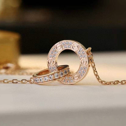 [Moco]LOVE 7.6MM NECKLACE ROSE GOLD AND SILVER  FULL DIAMOND