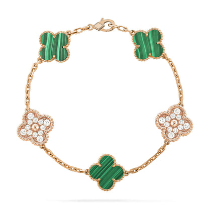 [Moco]CLOVER  5 MOTIF MALACHITE DIAMOND BRACELET