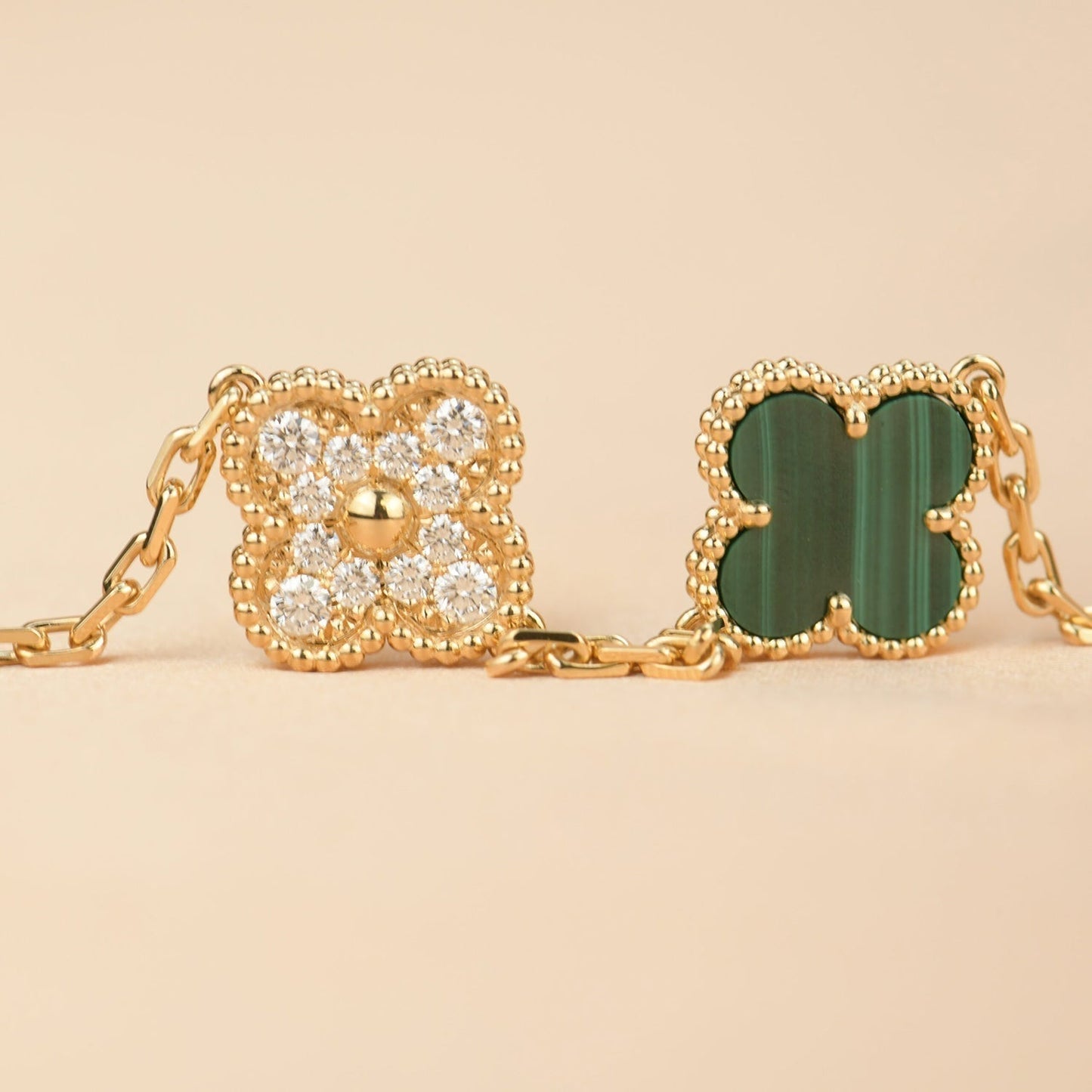 [Moco]CLOVER  5 MOTIF MALACHITE DIAMOND BRACELET