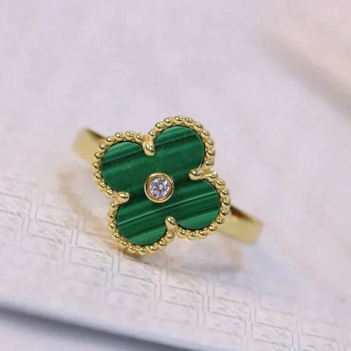 [Moco]CLOVER MALACHITE RING GOLD DIAMOND