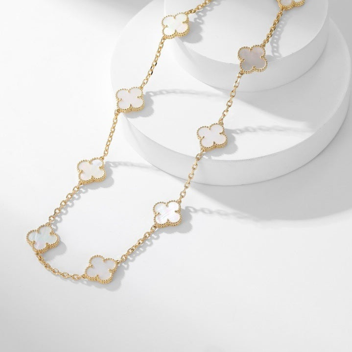 [ROYAL]CLOVERS THE 10-MOTIFS WHITE MOTHER OF PEARL NECKLACE