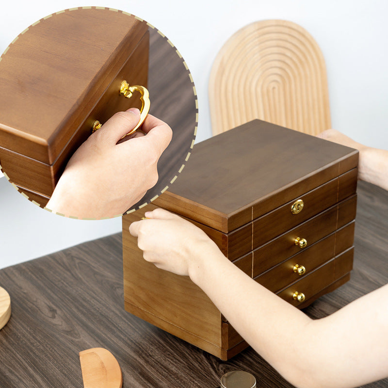 SOLID WOOD RETRO JEWELRY BOX WITH LOCK