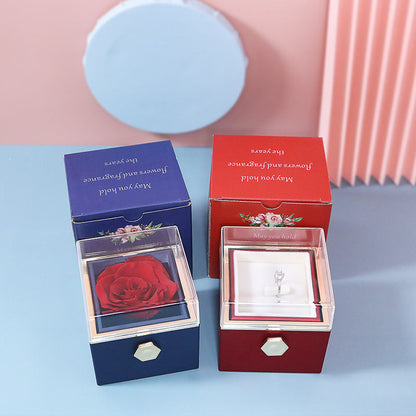 CREATIVE ROTATING PRESERVED ROSE JEWELRY GIFT BOX（NO LOGO)