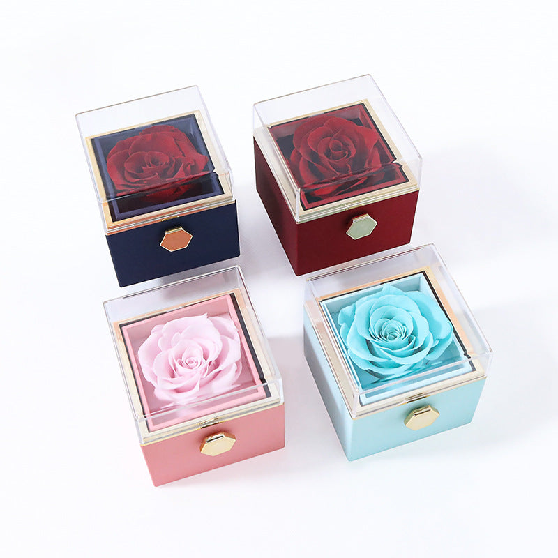 CREATIVE ROTATING PRESERVED ROSE JEWELRY GIFT BOX（NO LOGO)