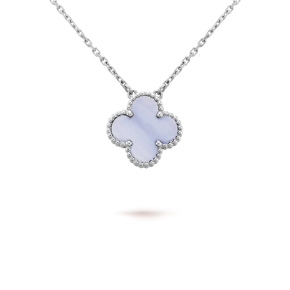 [Moco]CLOVER 15MM BLUE CHALCEDONY NECKLACE SILVER