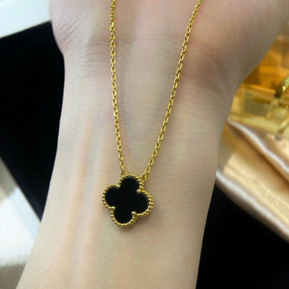 [Moco]CLOVER 15MM BLACK ONYX SINGLE FLOWER NECKLACE