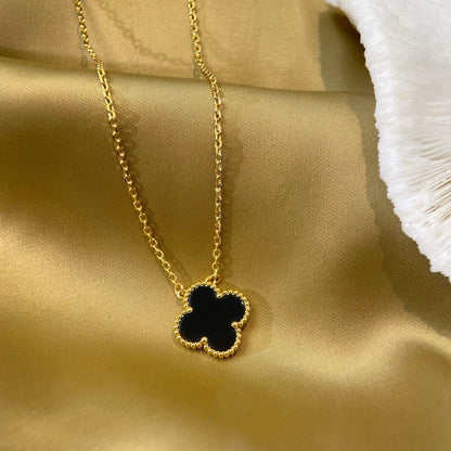 [Moco]CLOVER 15MM BLACK ONYX SINGLE FLOWER NECKLACE