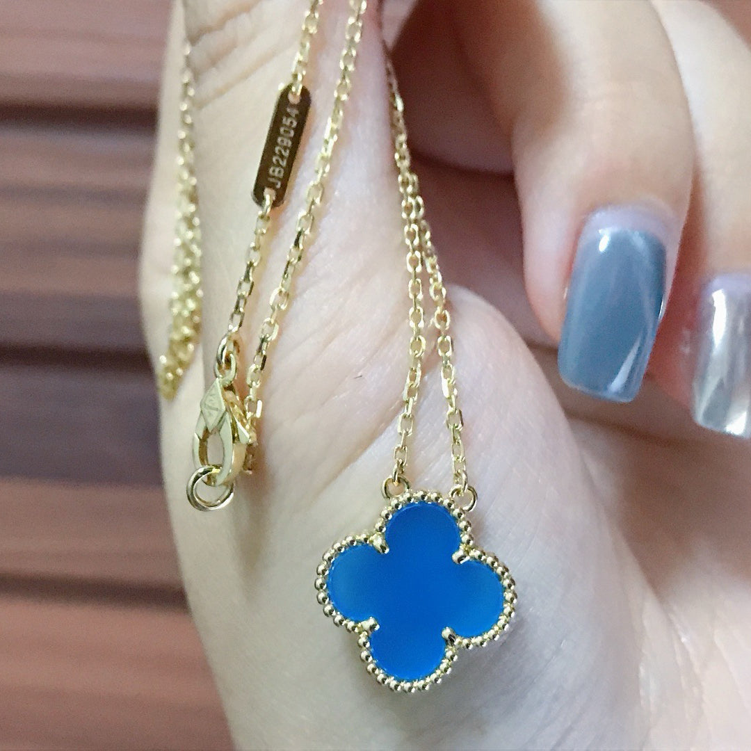 [Moco]CLOVER 15MM BLUE AGATE NECKLACE