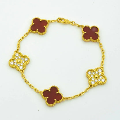 [Moco]CLOVER 5 MOTIFS CARNELIAN DIAMOND BRACELET