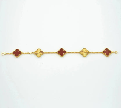 [Moco]CLOVER  5 MOTIFS CARNELIAN GOLD BRACELET