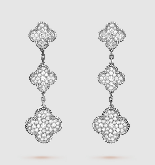 [Moco]CLOVER 3 MOTIF DIAMOND SILVER DROP EARRINGS