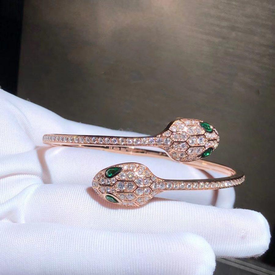 [Moco]SERPENTI BRACELET PINK GOLD MALACHITE DIAMOND DOUBLE SNAKE