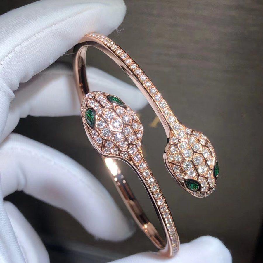 [Moco]SERPENTI BRACELET PINK GOLD MALACHITE DIAMOND DOUBLE SNAKE