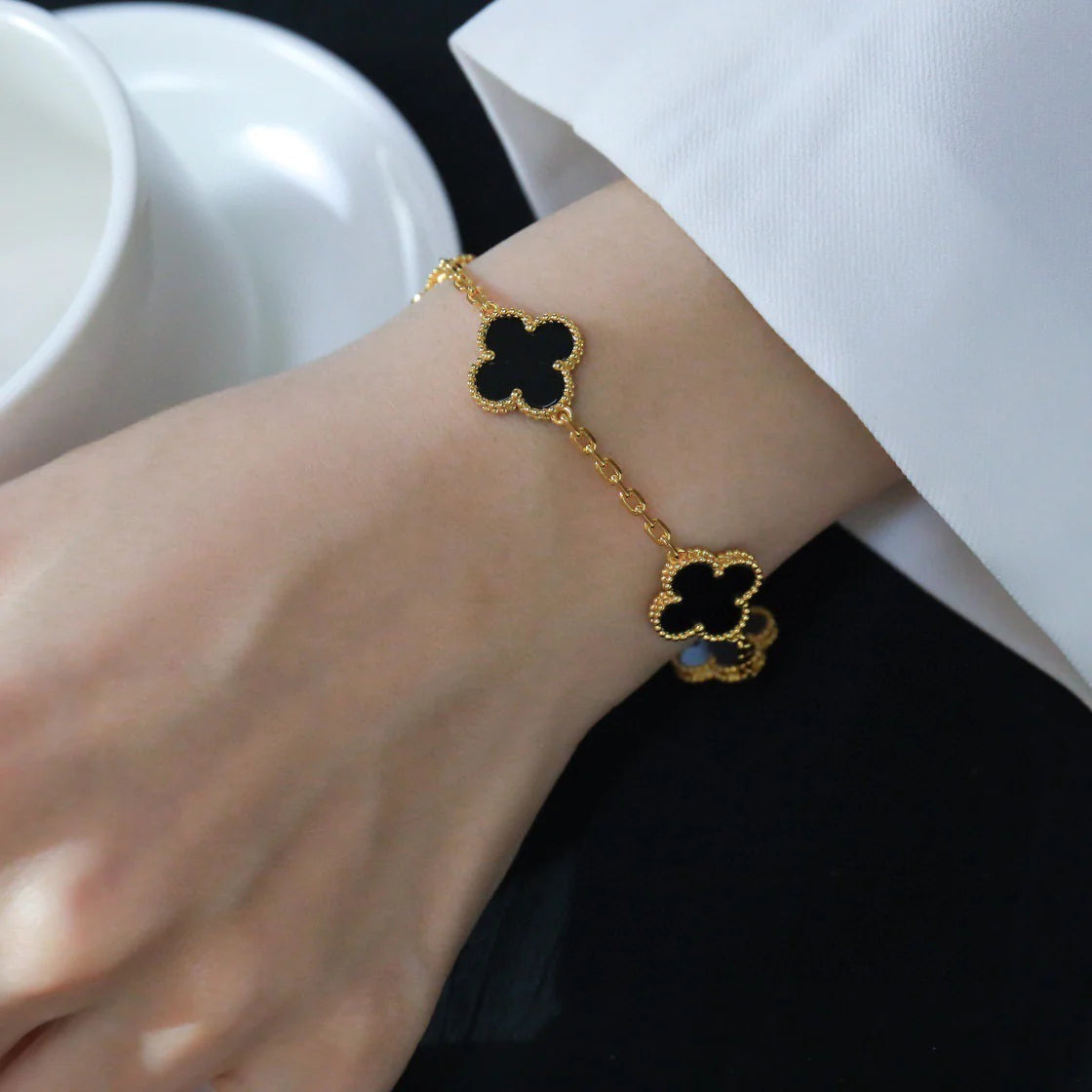 [Moco]CLOVER  5 MOTIFS BLACK ONYX BRACELET