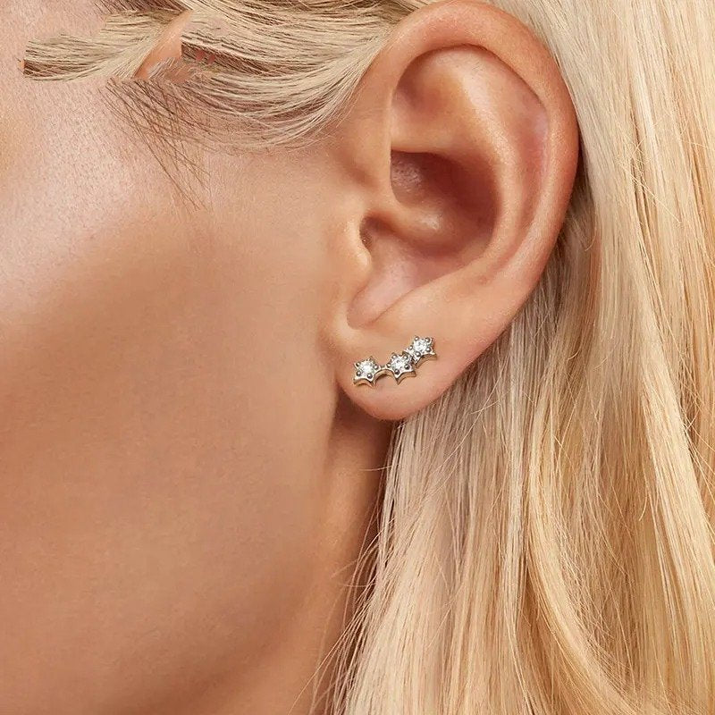 Silver Tiny Star Earrings Studs for Women Teen Girls