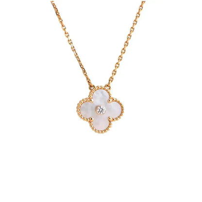 [Moco]CLOVER 15MM DIAMOND WHITE FRITILLARIA NECKLACE