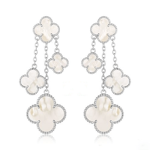 [Moco]CLOVER EARRINGS WHITE MOP 4 MOTIFS SILVER