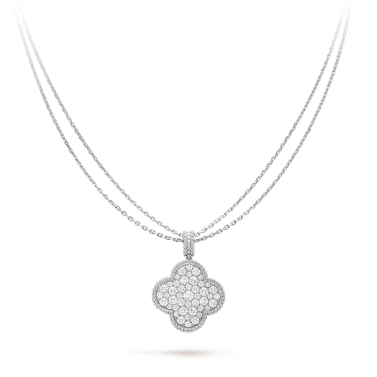 [Moco]CLOVER 25MM SILVER FULL DIAMOND BIG CLOVER NECKLACE