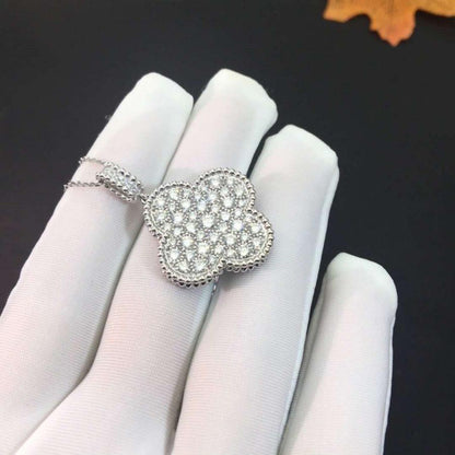 [Moco]CLOVER 25MM SILVER FULL DIAMOND BIG CLOVER NECKLACE