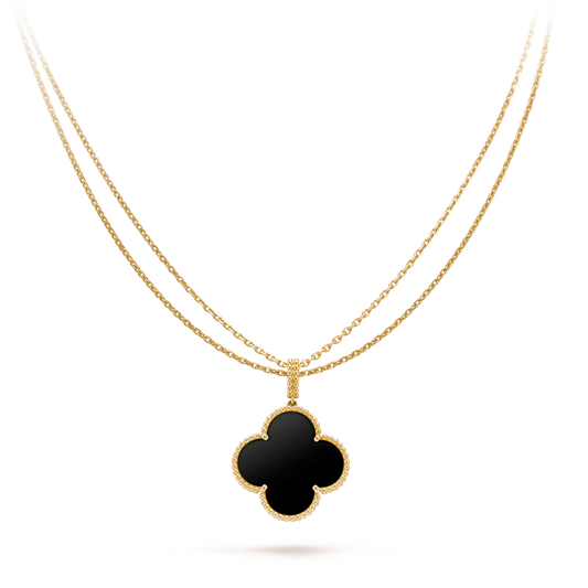 [Moco]CLOVER 25MM GOLD ONYX BIG CLOVER NECKLACE