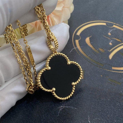 [Moco]CLOVER 25MM GOLD ONYX BIG CLOVER NECKLACE